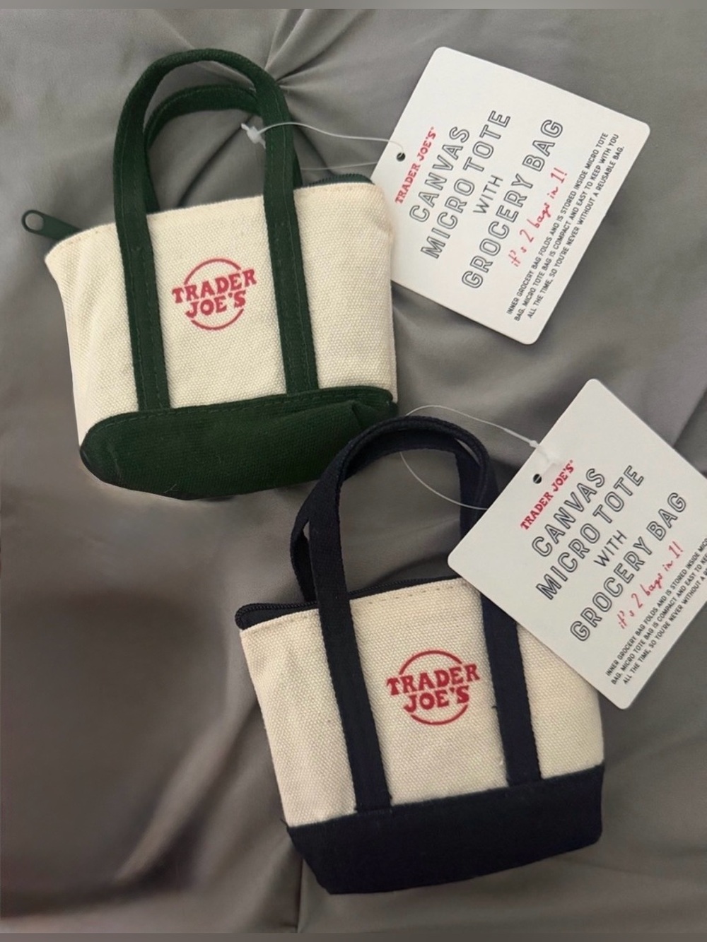 Trader Joe's Canvas Micro Totes with grocery bags (set of 2), blue & green